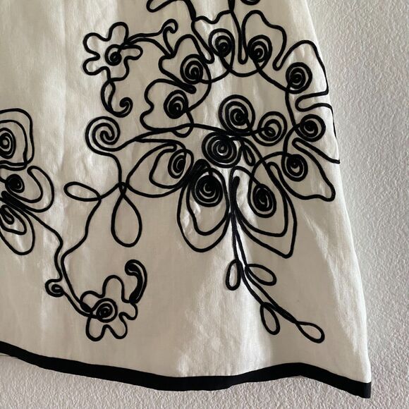 Camille le‎ Vie Linen Black And White A Line Embroidered Skirt Womens Size 8 - Picture 4 of 13